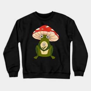 Cute Frog With a Mushroom Hat and a White Daisy Flower Cottage Crewneck Sweatshirt